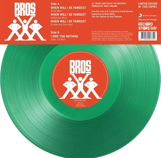 Bros - When Will I Be Famous?/I Owe You Nothing Clear Green Vinyl 12